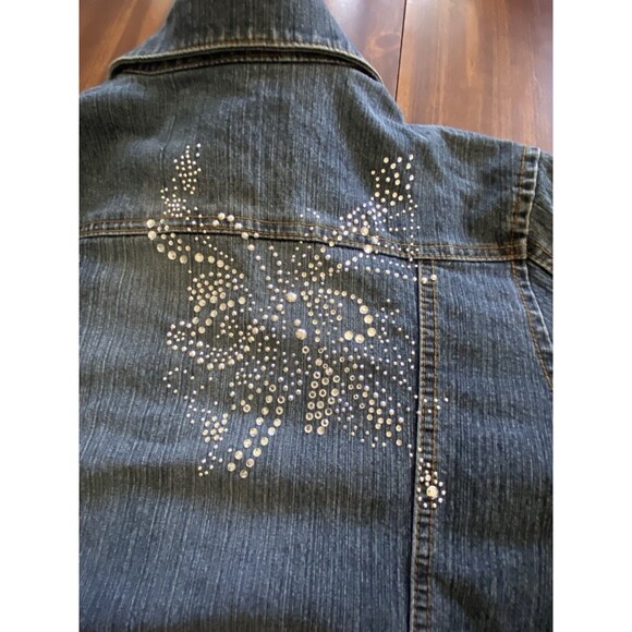 Y2K Vintage Arizona Women Sz Large Denim Jean Jeweled Jacket Snaps Preppy - Picture 10 of 16